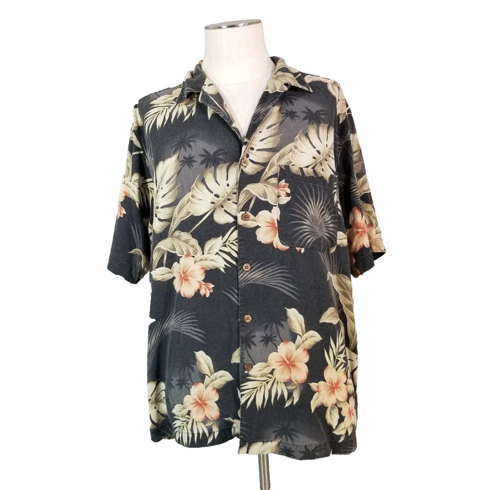 Boca classics shirt mens large gray Floral short sleeve silk Hawaiian Aloha Tiki - Picture 1 of 14